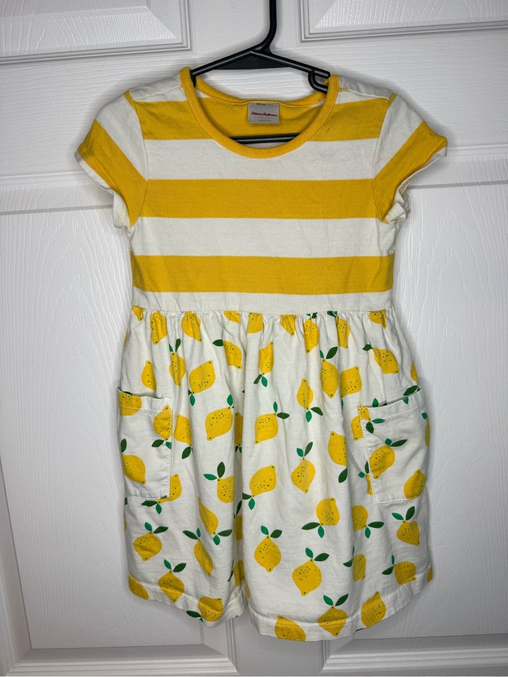 Hanna Andersson Yellow & White Striped Lemon 100% Cotton Dress Size 100cm US 4